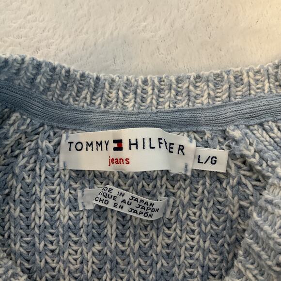 Tommy Hilfiger Sweater Chunky Knit Gray Blue Crewneck Zip Sleeve Cozycore Pocket - Picture 6 of 10